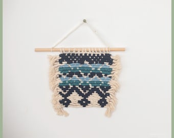 Indigo Tidal -  Soft Geometry - Threaded Pattern Series - Wall Hanging - Handoven Textile Artwork