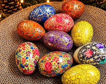 Uova di cartapesta del Kashmir da 7,6 cm, uova decorative dipinte a mano, decorazioni floreali indiane per la casa, uova di Pasqua artigianali, regalo tradizionale del Kashmir