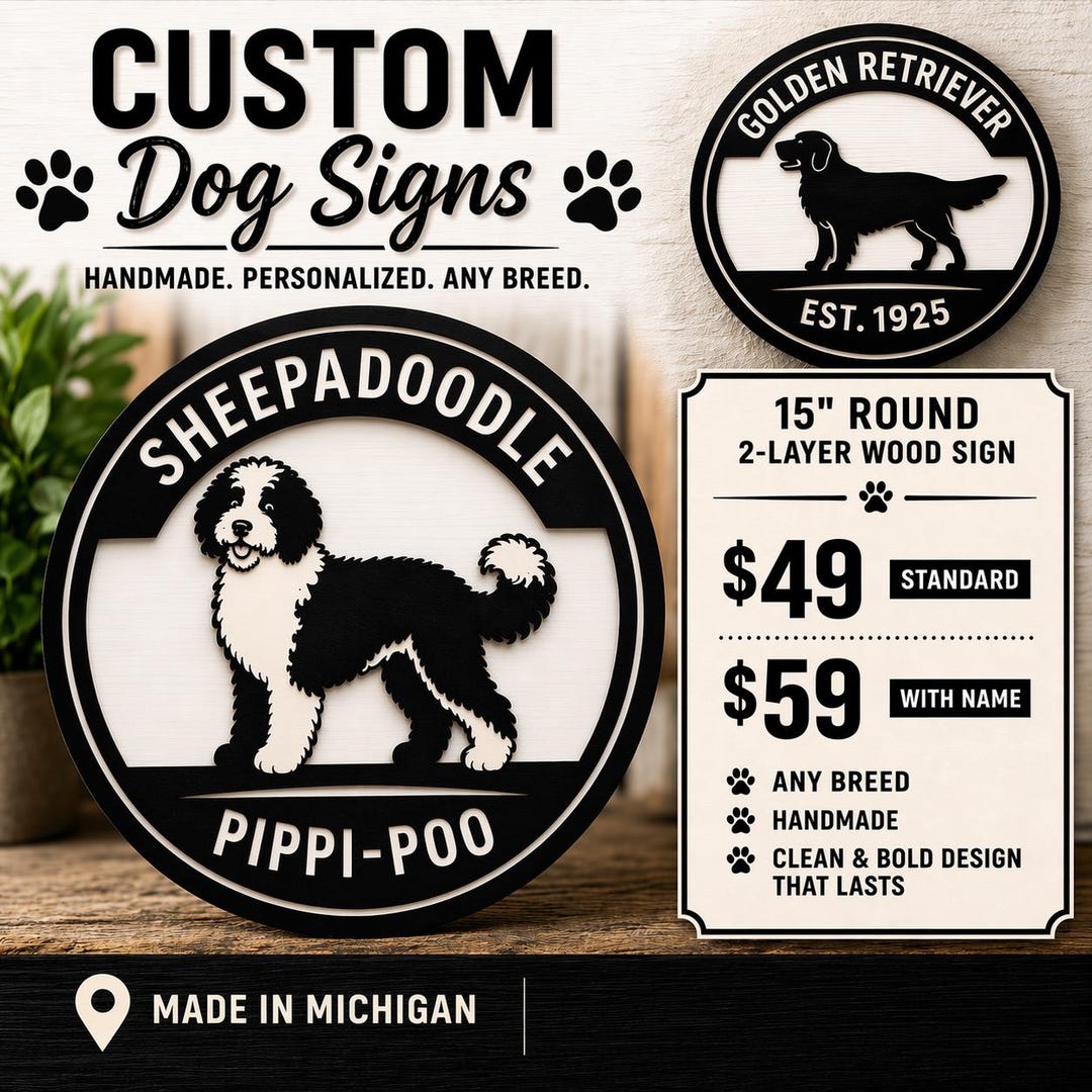 Custom Wood Dog Breed Sign, Personalized Pet Name Decor, 15