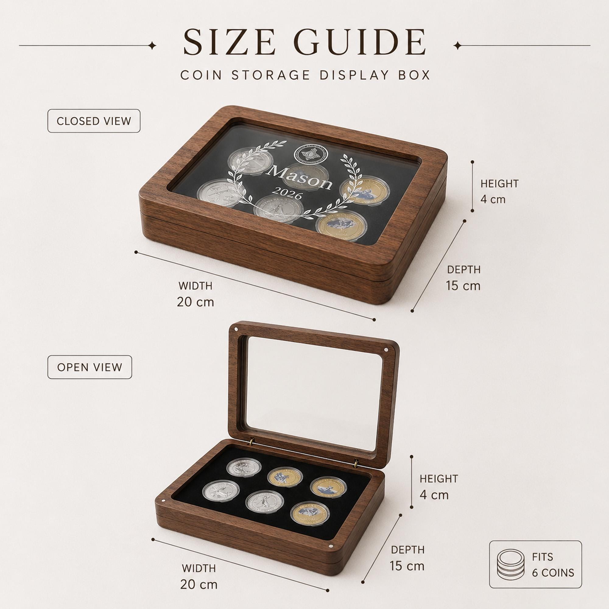 Storage Coin Box Unique Design Personalized Coin Display Box, Custom Engraved Walnut Keepsake Case, 6 ...