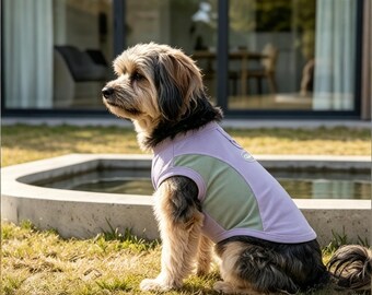Camiseta deportiva de protección solar para gatos/perros, color lavanda, verde salvia o azul cielo y amarillo, camiseta sin mangas de malla para mascotas, ropa para mascotas para verano/primavera, regalos para amantes de las mascotas.