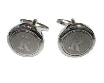 Letter R Personalized Silver and Black Initial Cuff Links Signed Swank