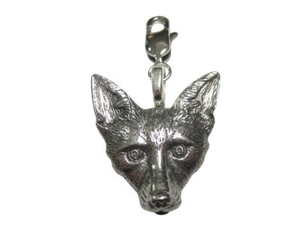 Silver Toned Textured Fox Head Pendant Zipper Pull Charm