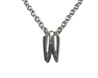 Silver Toned Shiny Dental Tooth Teeth Pendant Necklace