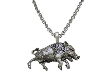 Heraldic Boar Necklace in Fine Pewter Made in USA Wild Boar PendantPig Hog