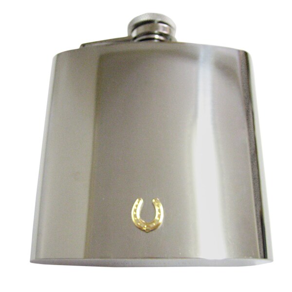 Gold Toned Horse Shoe Pendant 6 oz. Stainless Steel Flask