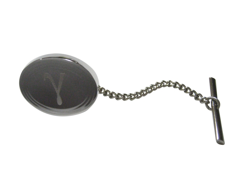 Silver Toned Etched Oval Greek Letter Gamma Tie Tack