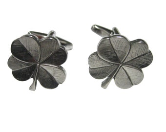 Silver Toned Textured Lucky Four Leaf Clover Cufflinks