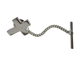 Silver Toned Thick Classic Religious Cross Tie Tack
