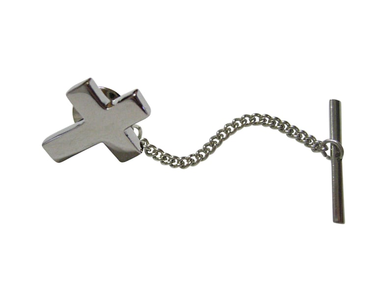 Silver Toned Thick Classic Religious Cross Tie Tack Silver Toned Thick Classic Religious Cross Tie Tack