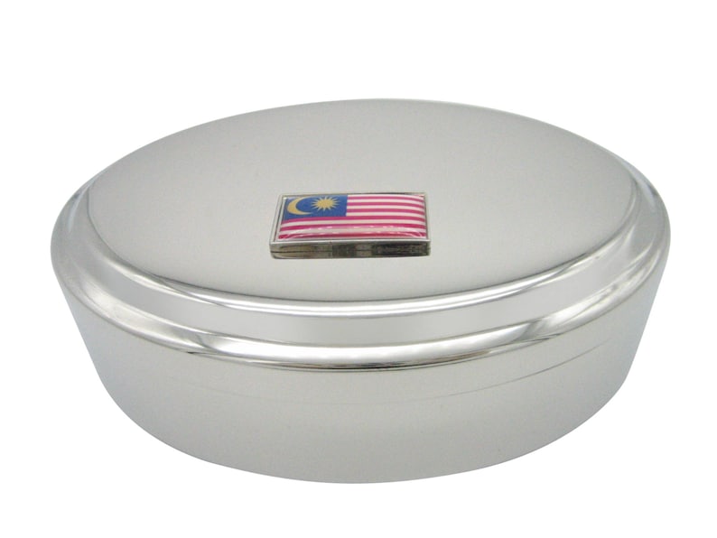 Thin Bordered Malaysia Flag Pendant Oval Trinket Jewelry Box