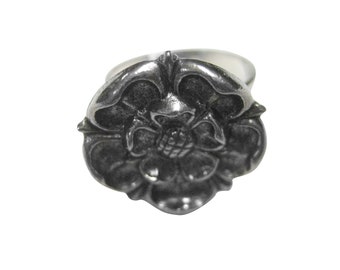 Silver Toned Tudor Rose Adjustable Size Fashion Ring