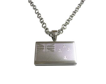 Silver Toned Etched New Zealand Flag Pendant Necklace