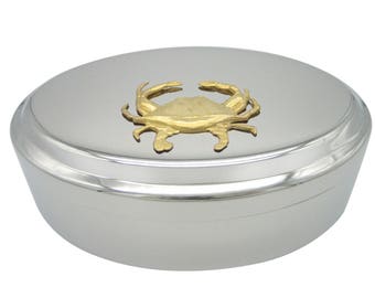 Gold Toned Crab Pendant Oval Trinket Jewelry Box