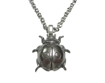 Silver Toned Ladybug Bug Insect Pendant Necklace