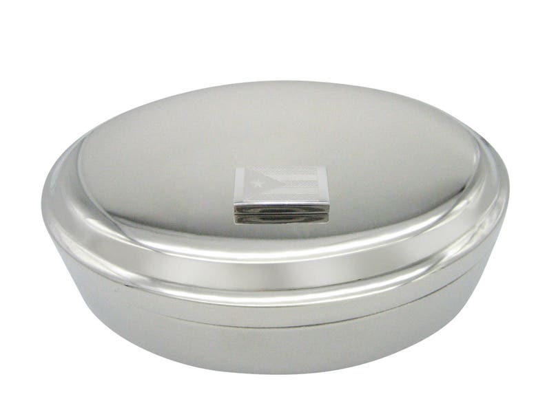 Silver Toned Etched Puerto Rico Flag Pendant Oval Trinket Jewelry Box
