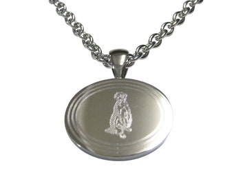 Silver Toned Etched Oval Meerkat Pendant Necklace