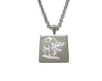 Silver Toned Etched African Buffalo Necklace