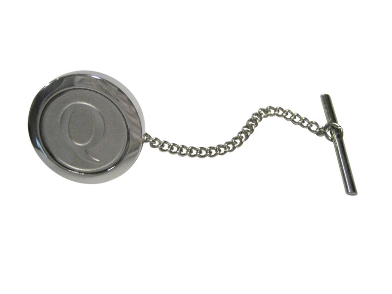 Silver Toned Round Letter Q Monogram Tie Tack