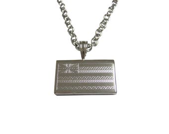 Silver Toned Etched Hawaii State Flag Pendant Necklace