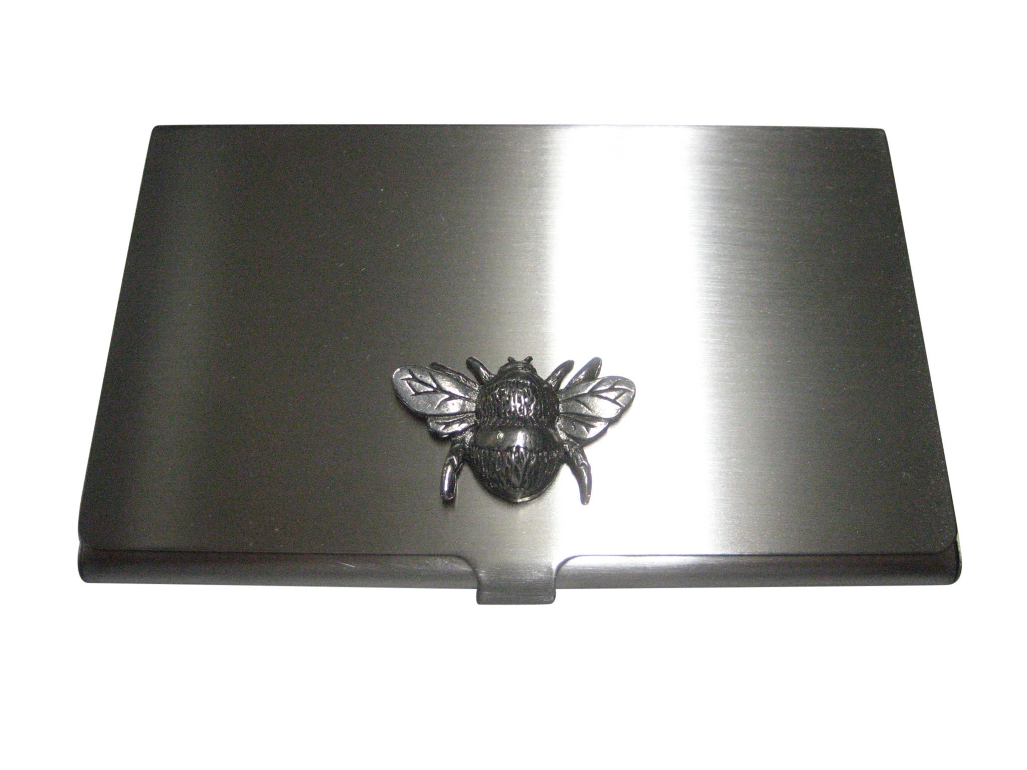 Silver Toned Etched Beetle Insect Business Card Holder 