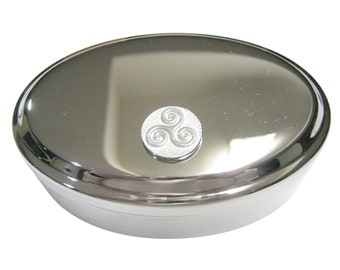 Silver Toned Circular Celtic Triple Tiskelion Spiral Oval Trinket Jewelry Box