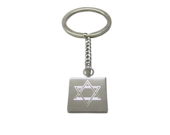 Silver Toned Etched Religious Star of David Keychain