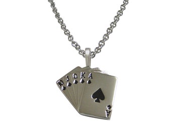 Playing Cards Flush Royal Fashion Pendant Necklace with 28" Black Cord K119 Playing Cards Flush Royal Fashion Pendant Necklace with 28" Black Cord K119