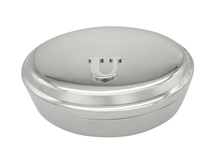 Letter U Monogram Pendant Oval Trinket Jewelry Box