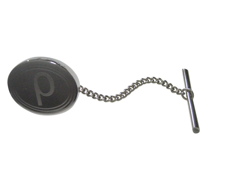 Silver Toned Etched Oval Greek Letter Rho Tie Tack