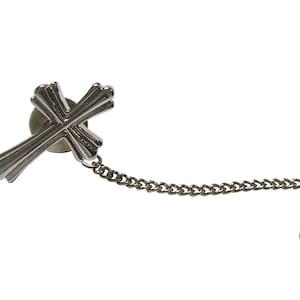 Silver Toned Thick Classic Religious Cross Tie Tack 