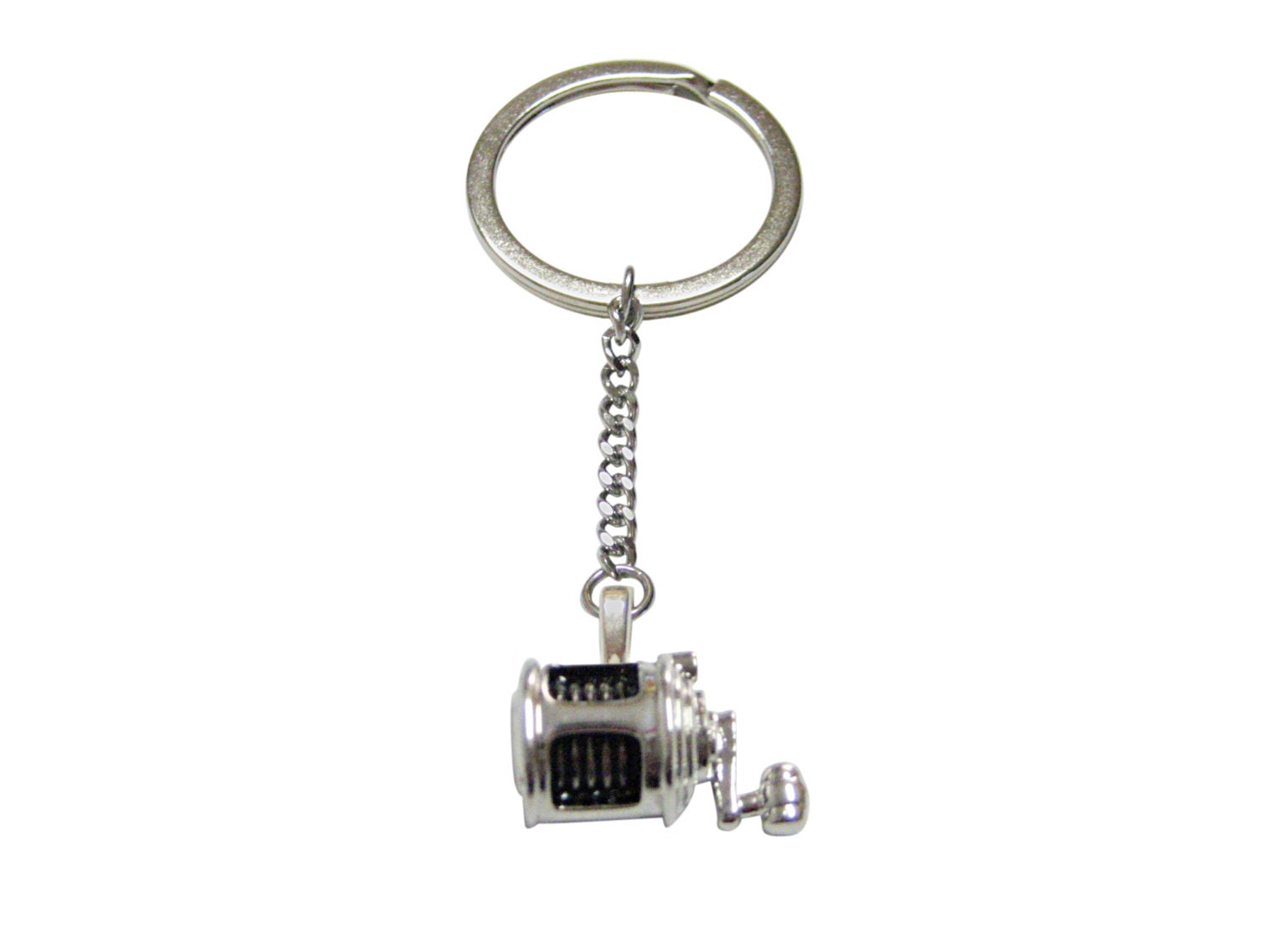 Black and Silver Toned Fishing Reel Keychain -  Canada