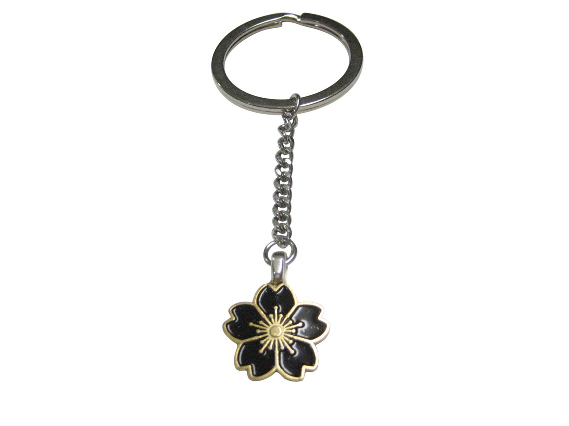 Black Cherry Blossom Flower Pendant Keychain Etsy