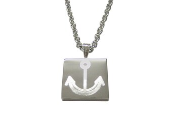 Silver Toned Etched Fat Nautical Anchor Pendant Necklace