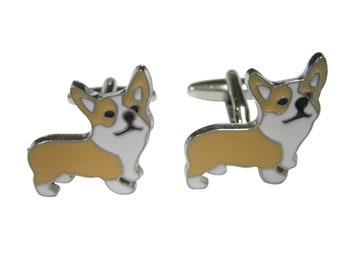 Beige and White Toned Corgi Dog Cufflinks