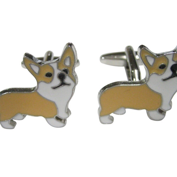 Beige and White Toned Corgi Dog Cufflinks