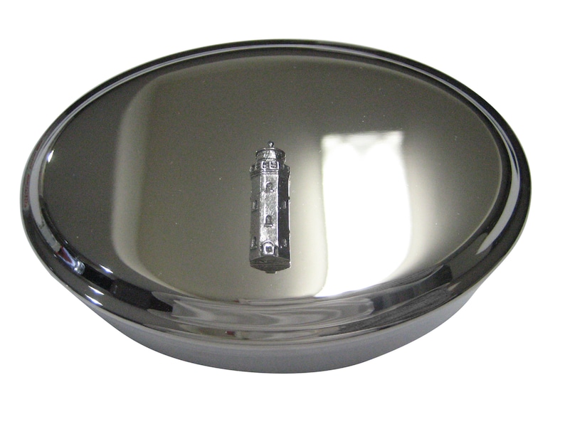 Silver Toned Textured Nautical Light House Oval Trinket Jewelry Box
