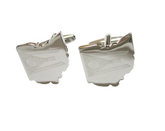 Silver Toned Etched Ohio State Flag Cufflinks