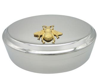 Gold Toned Large Bee Bug Insect Pendant Oval Trinket Jewelry Box