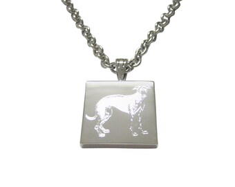 Silver Toned Etched Hound Dog Pendant Necklace