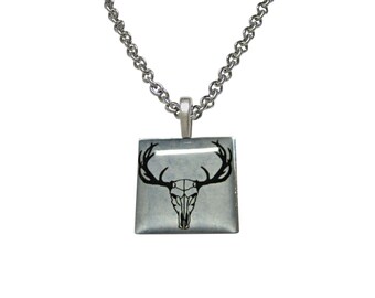 Square Deer Head Skeleton Image Pendant Necklace