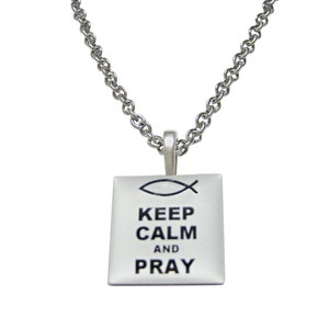 White Keep Calm and Pray Pendant Necklace image 1