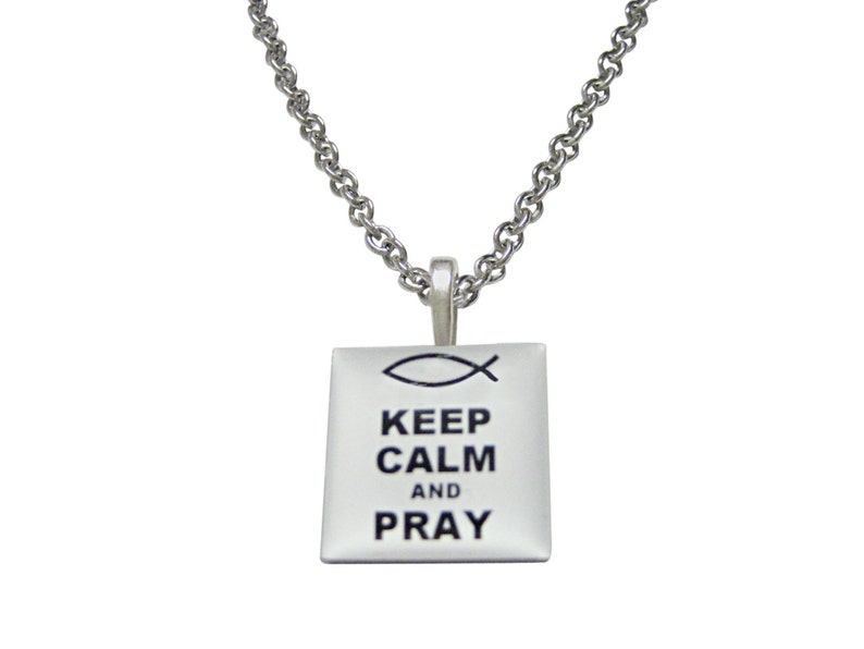 White Keep Calm and Pray Pendant Necklace image 1