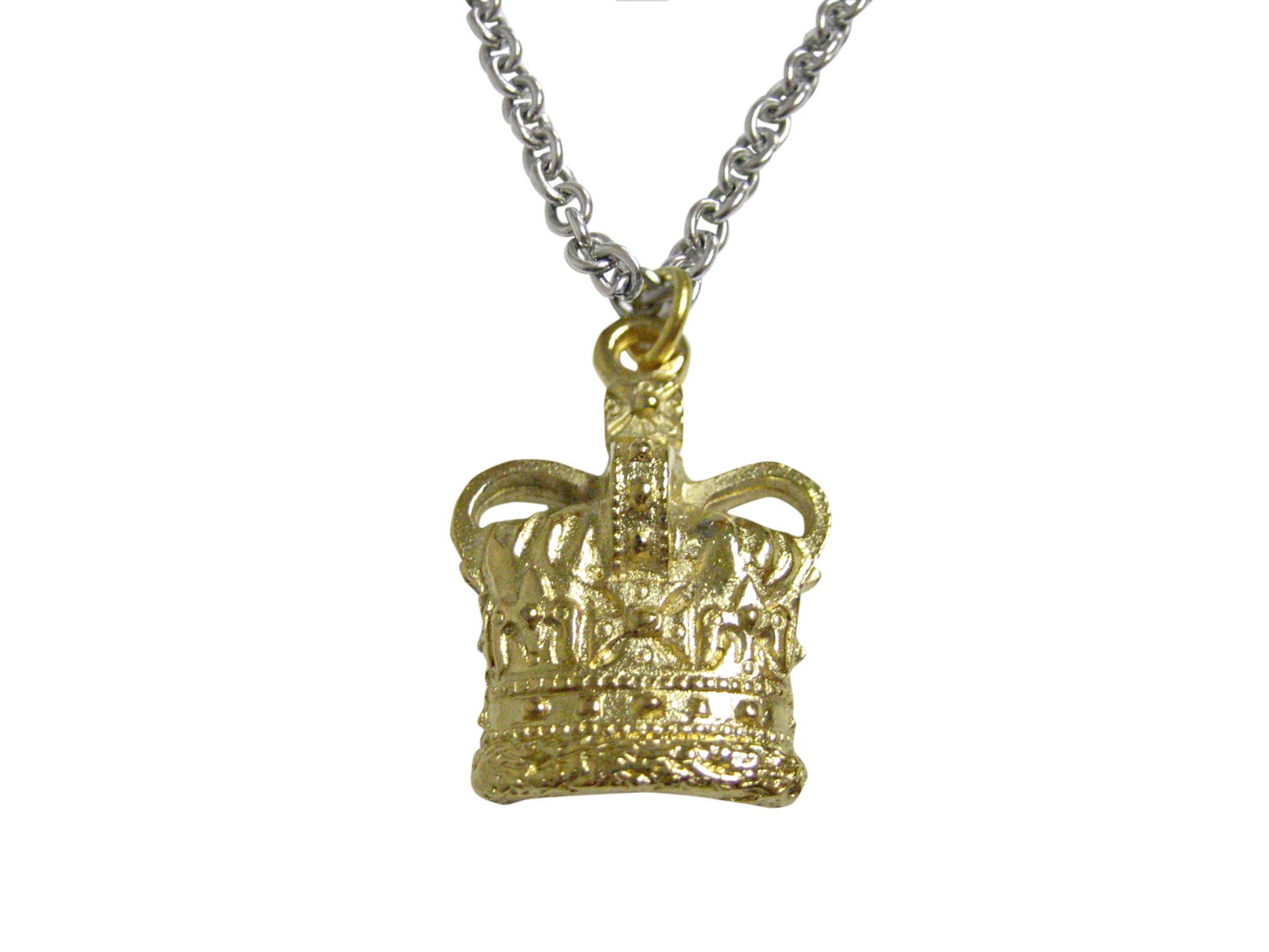 Gold Toned Large Full Crown Pendant Necklace 50