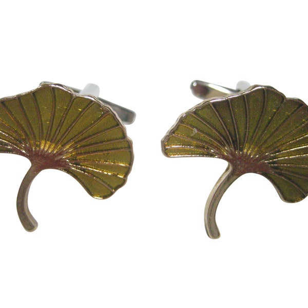 Yellow Toned Ginkgo Biloba Maidenhair Tree Leaf Cufflinks