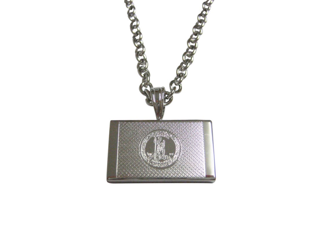 Silver Toned Etched Virginia State Flag Pendant Necklace - Etsy