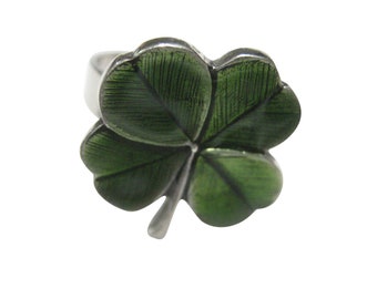 Textured Lucky Green Four Leaf Clover Adjustable Size Fashion Ring