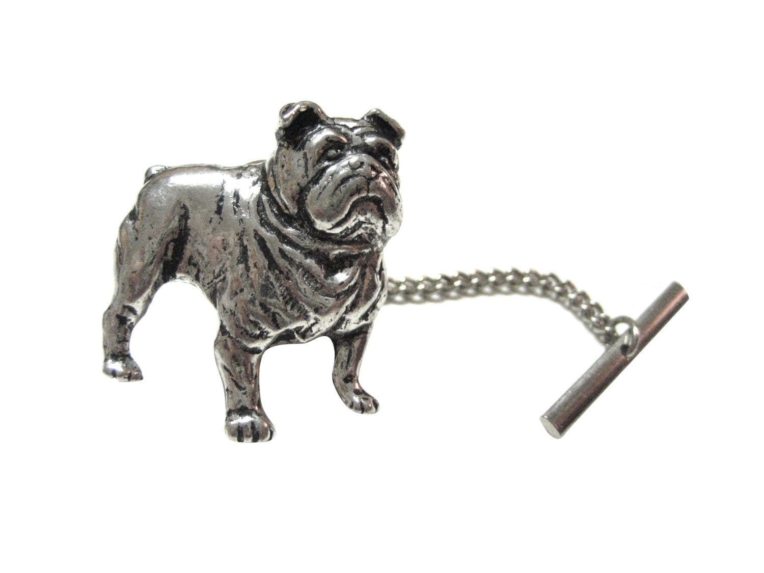 PUG Bulldog Enameled Lapel Tie Tack Lapel Pin  Silver Tone w/gift box 