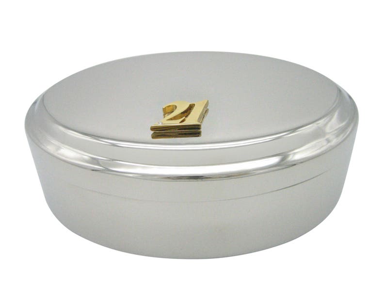 Gold Toned 21 Years Pendant Oval Trinket Jewelry Box