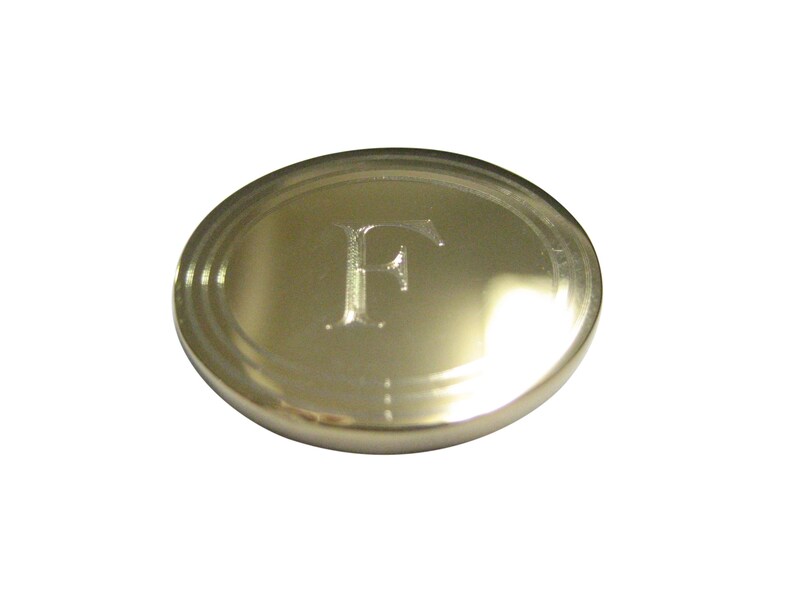 Gold Toned Etched Oval Letter F Monogram Magnet